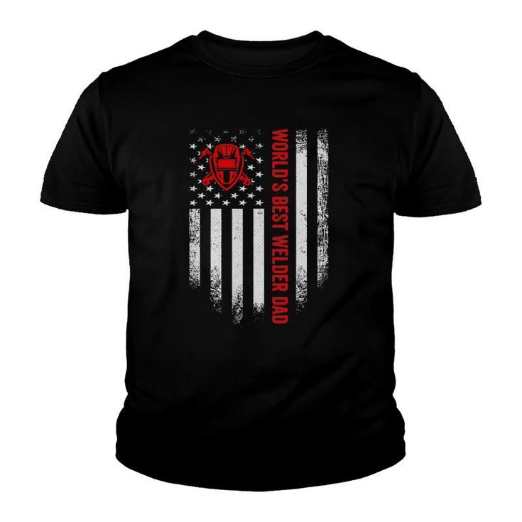 Vintage Usa American Flag World's Best Welder Welding Dad Youth T-shirt