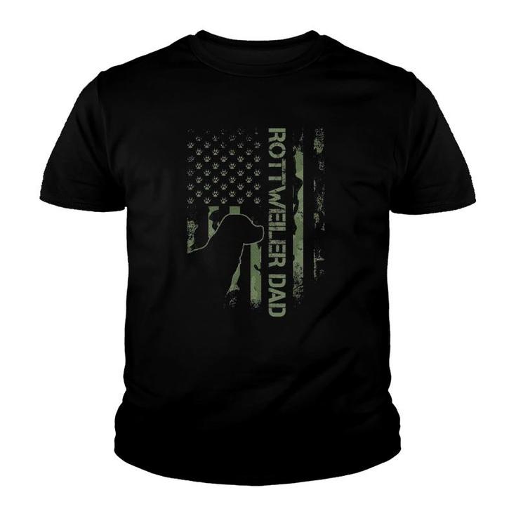 Vintage Usa Camo Flag Proud Rottweiler Dad Rottie Silhouette Youth T-shirt