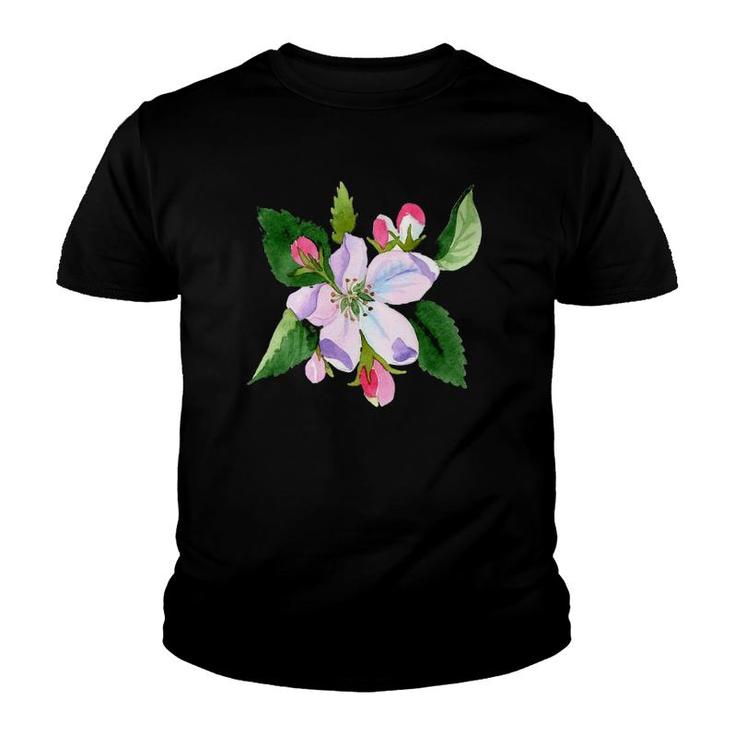 Watercolor Apple Blossom Flower Graphic Youth T-shirt