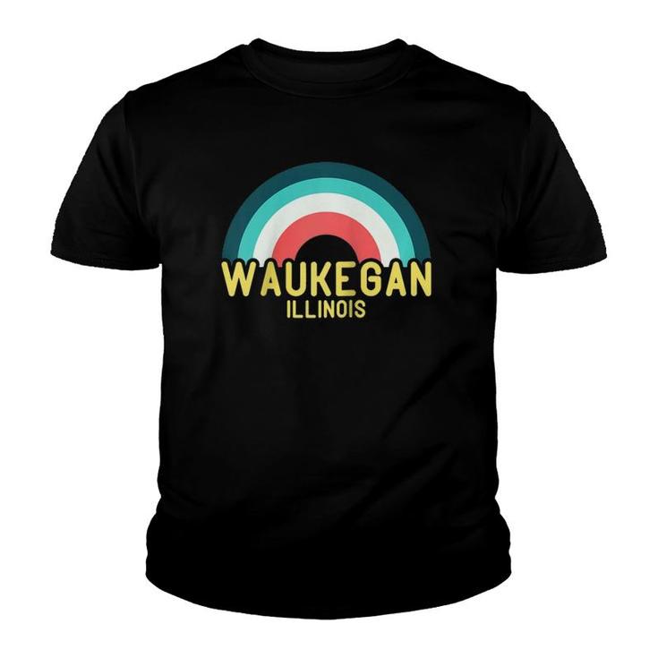 Waukegan Illinois Vintage Retro Rainbow Raglan Baseball Tee Youth T-shirt