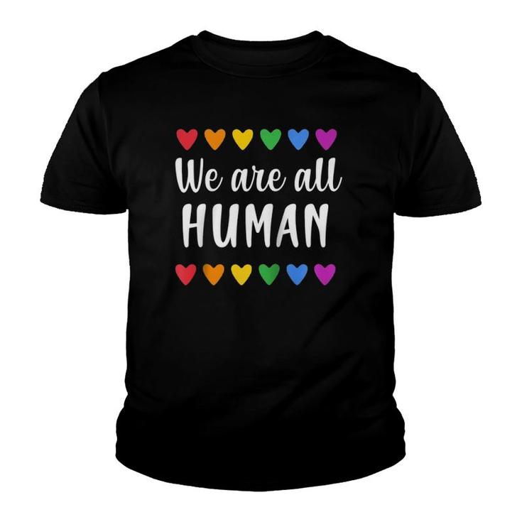 We Are All Human With Rainbow Hearts For Gay Pride Raglan Baseball Tee Youth T-shirt