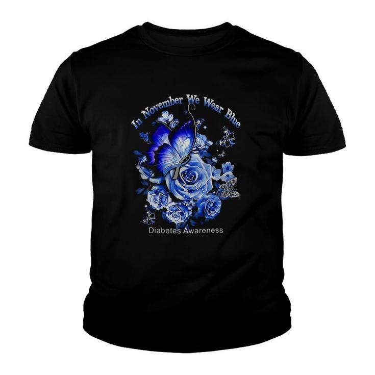 We Wear Tee Blue Roses Butterfly Youth T-shirt