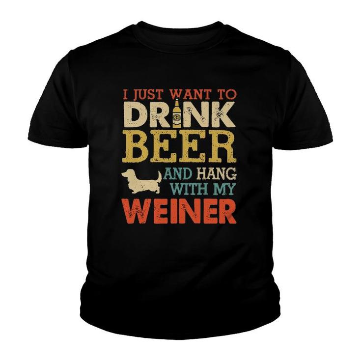 Weiner Dachshund Dad Drink Beer Hang With Dog Funny Vintage Youth T-shirt