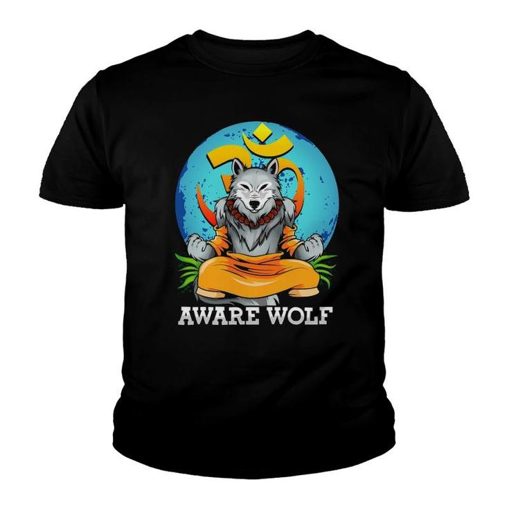 Werewolf Pun Halloween Costume Aware Wolf Yoga Meditation Youth T-shirt