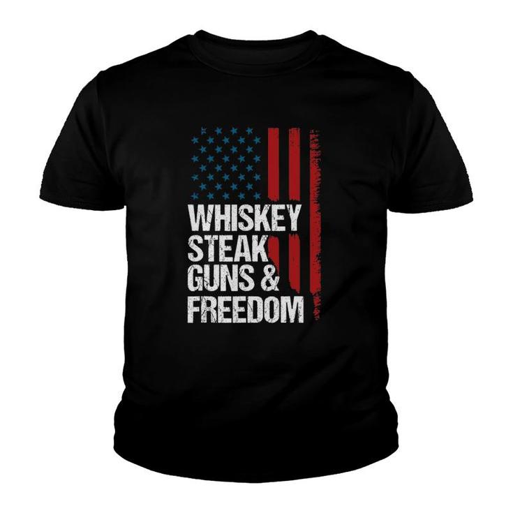 Whiskey Steak Guns & Freedom Patriotic Dad Grandpa Us Flag Youth T-shirt