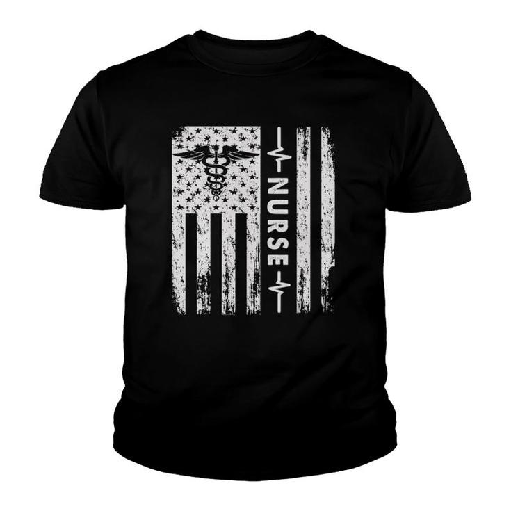 White Nurse Grunge Flag Patriotic Veteran Military Medical Youth T-shirt