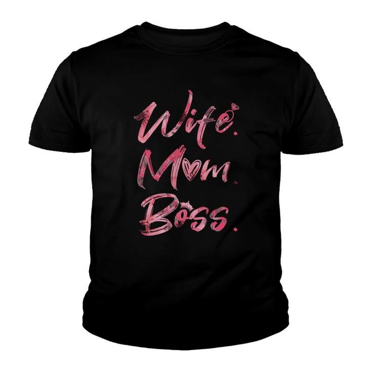 Wife Mom Boss Pink Youth T-shirt