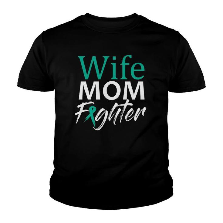 Wife Mom Fighter Teal Ribbon Pcos Awareness For Women Mother  Youth T-shirt