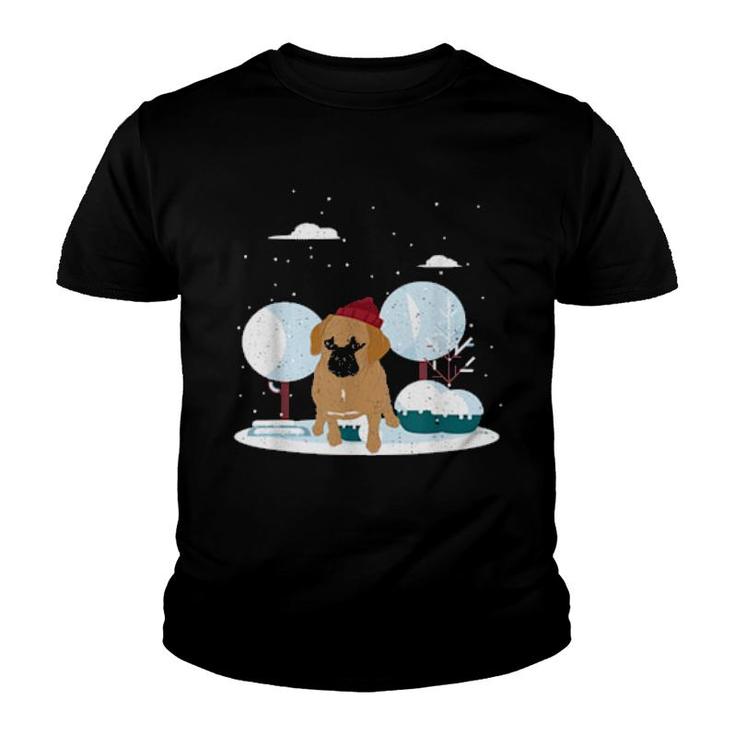 Winter Dog Owner Pet Animal Snowy Dog Cute Puggle  Youth T-shirt