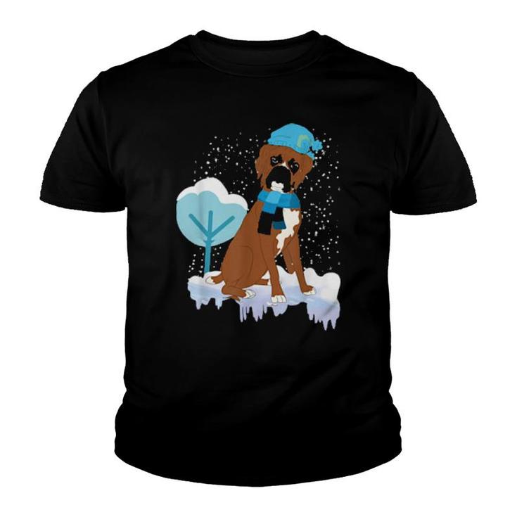 Winter Dog Snowing Snowflakes Dog Owner Cute Pet Boxer  Youth T-shirt