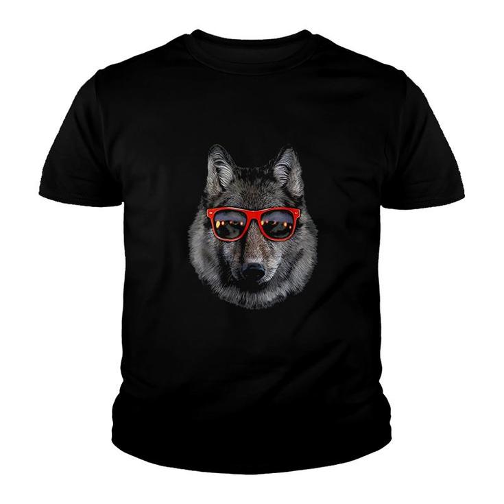 Wolf In Retro Sunglass Frame Youth T-shirt