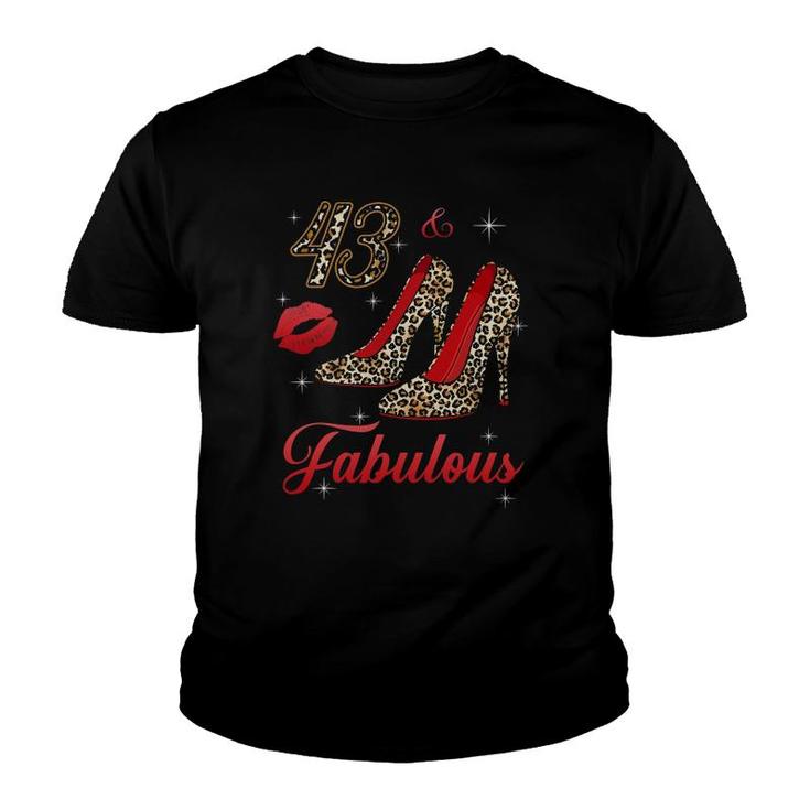 Women 43 And Fabulous Leopard High Heels Happy 43Rd Birthday Youth T-shirt