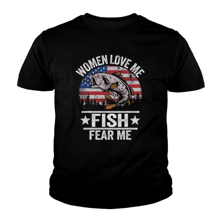 Women Love Me Fish Fear Me Men Vintage Funny Bass Fishing Youth T-shirt