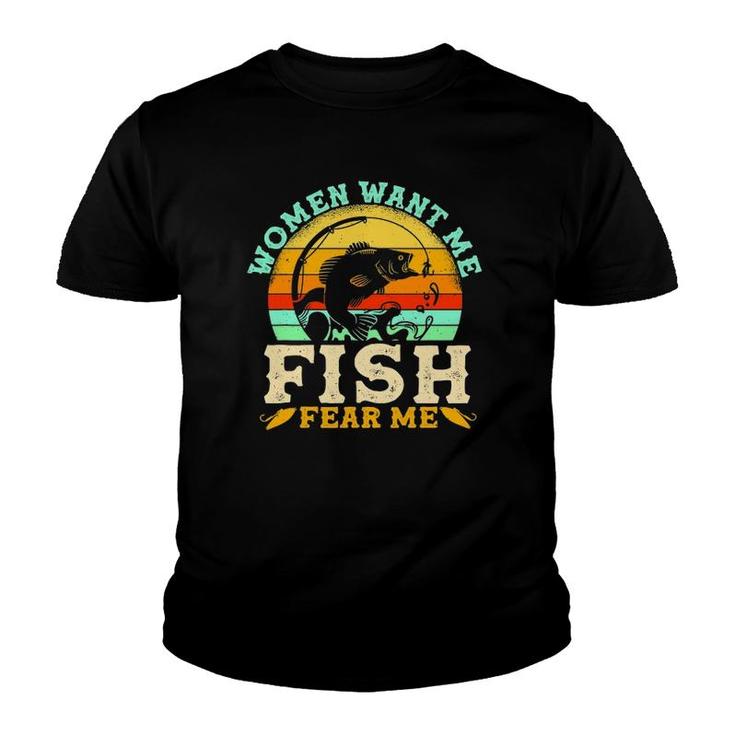 Women Want Me Fish Fear Me Fisherman Retro Fishing Youth T-shirt