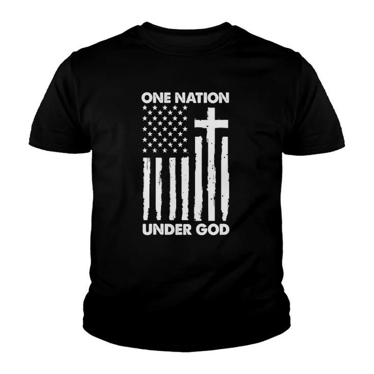 Womens 1 Nation Under God Christian Faith American Flag Usa V-Neck Youth T-shirt
