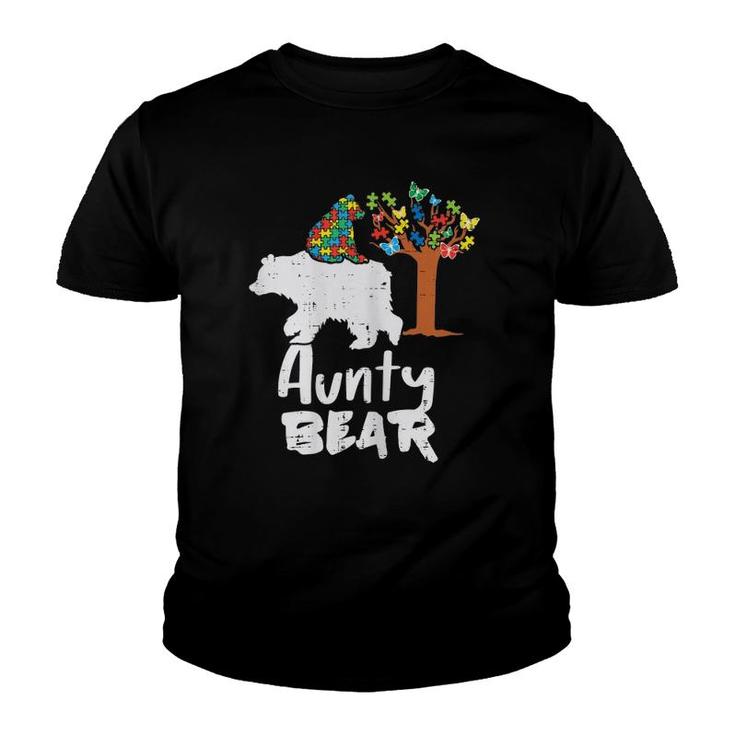 Womens Aunty Bear Puzzle Tree Autism Awareness Aunt Auntie Women Youth T-shirt