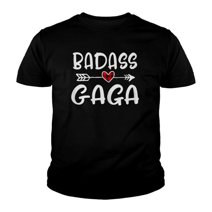 Womens Badass Gaga Mothers Day Buffalo Plaid Grandmother Grandma Youth T-shirt