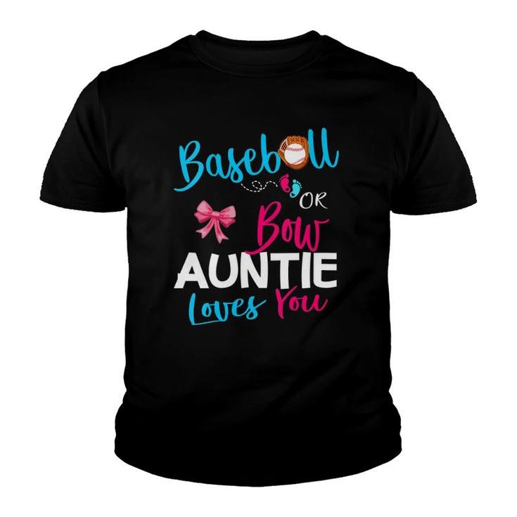 Womens Baseball Gender Reveal Team-Baseball Or Bow Auntie Loves You V-Neck Youth T-shirt