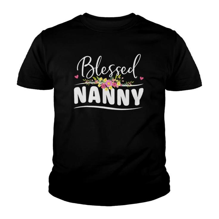 Womens Blessed Nanny Floral Grandma Mother's Day Gift Youth T-shirt