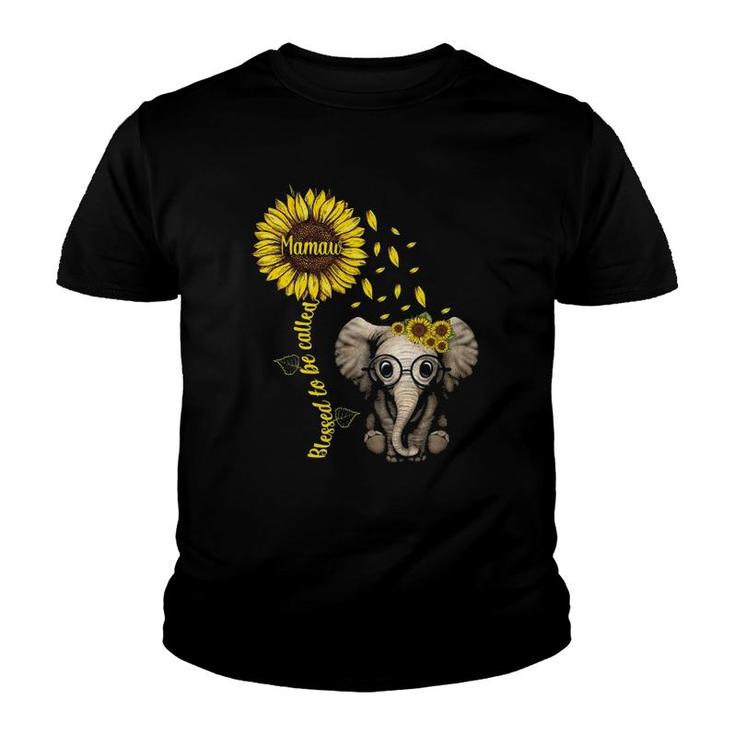 Womens Blessed To Be Called Mamaw Sunflower Elephant Hippie Youth T-shirt