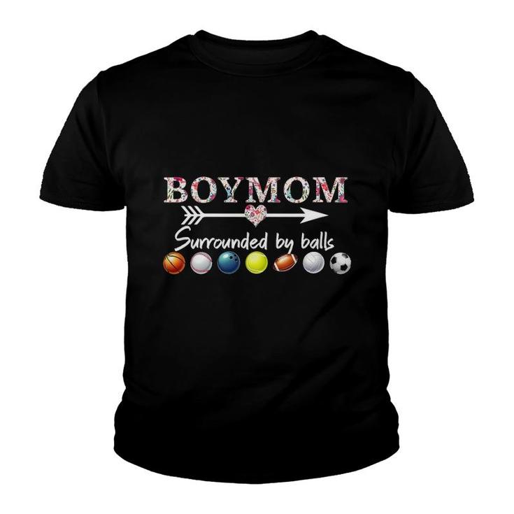 Womens Boy Mom Surrounded By Balls Gift For Women Mother's Day V-Neck Youth T-shirt