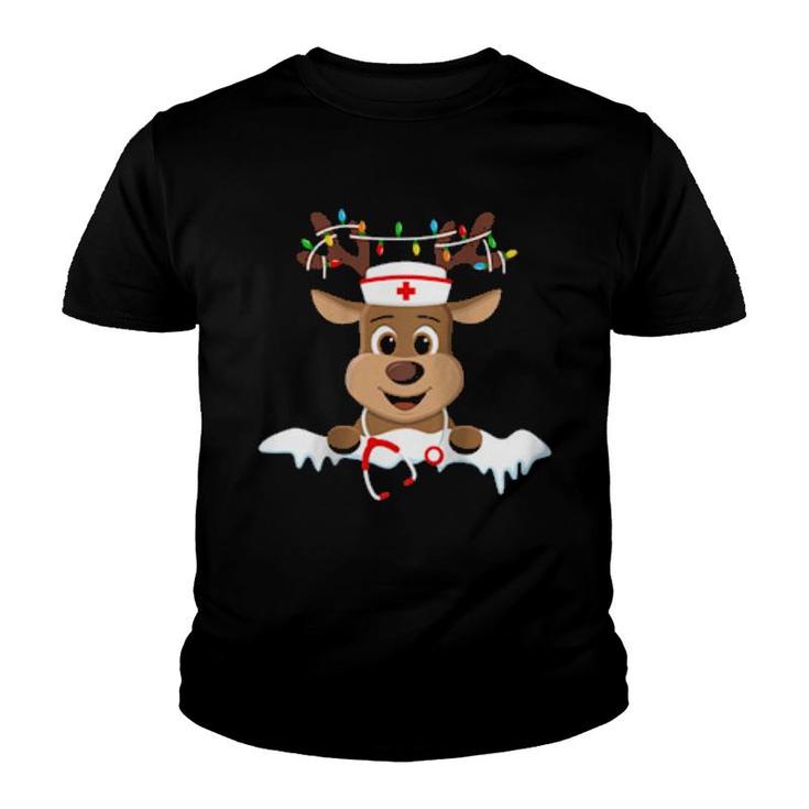 Womens Christmas Nurse Love Nicu Rn Er Santa Reindeer Nurse Hat Elf  Youth T-shirt
