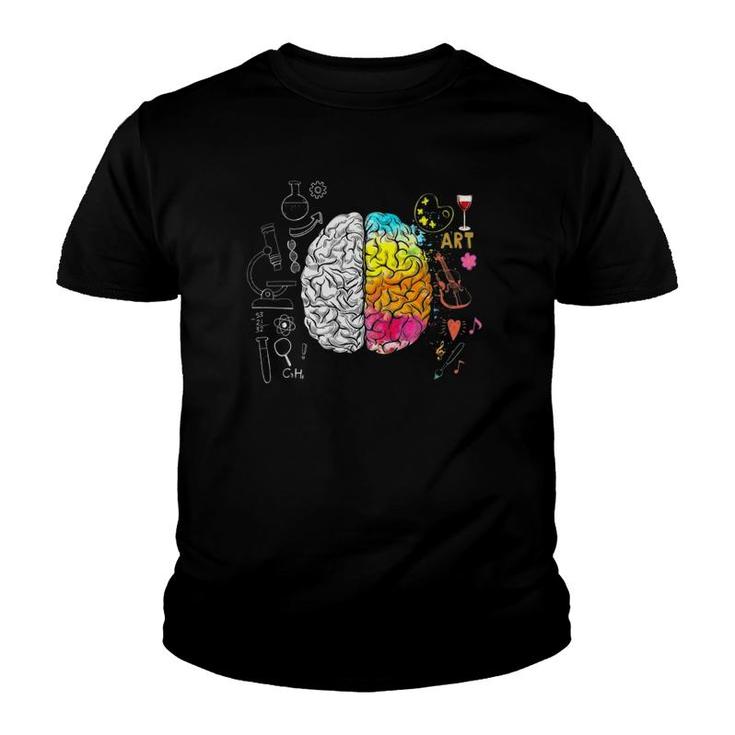 Womens Colorful Brain Art Vs Science Student Teacher V-Neck Youth T-shirt