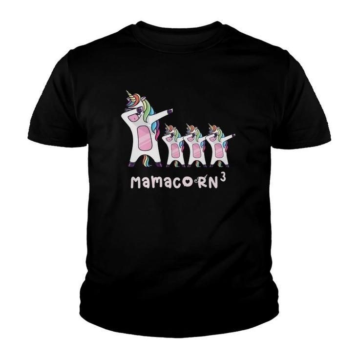 Womens Cute Mamacorn Unicorn Funny Mom Mother Of 3 Triplet Mom3 V Neck Youth T-shirt