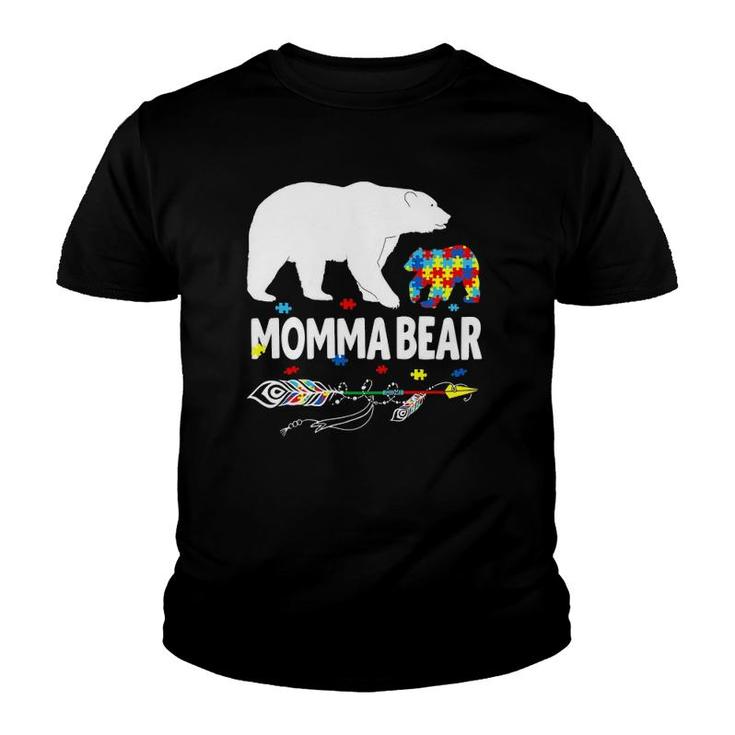 Womens Cute Momma Bear Autism Awareness Mother Autistic Family Youth T-shirt