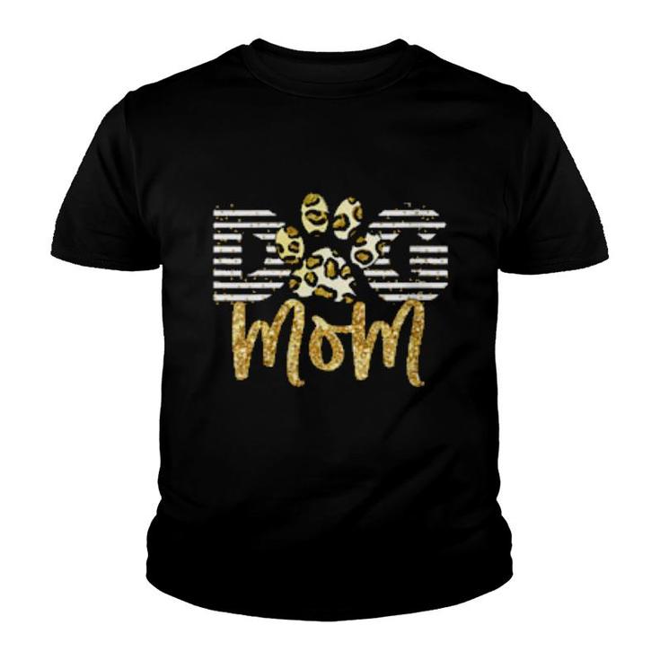 Womens Dog Mom Striped Decorative Letters And A Paw Design  Youth T-shirt