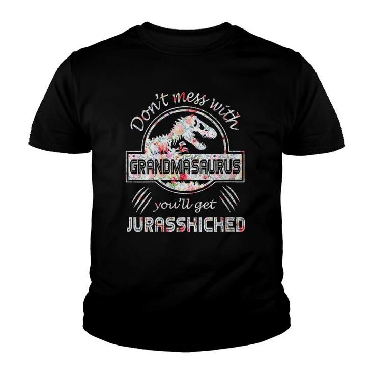 Womens Don't Mess With Grandmasaurus You'll Get Jurasskicked Mothers V-Neck Youth T-shirt
