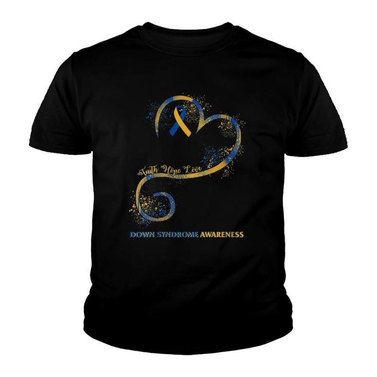 Womens Down Syndrome Mom Awareness Love Yellow Blue Ribbon Mother V-Neck Youth T-shirt