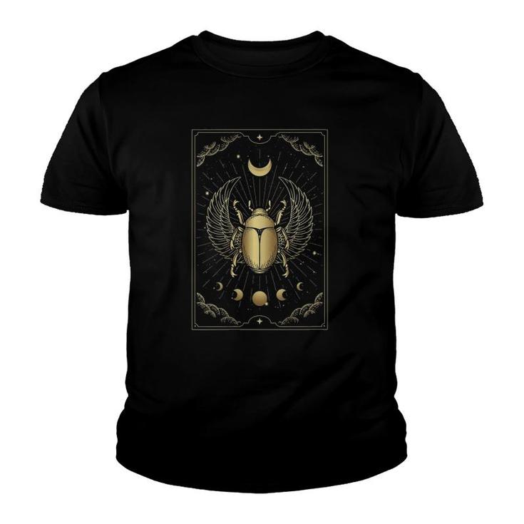 Womens Egyptian Winged Scarab Moonphase Ornament Engraving Tarot V Neck Youth T-shirt