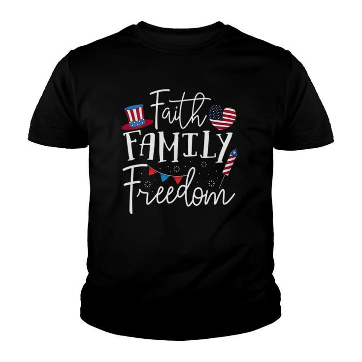 Womens Faith Family Freedom American Flag Christian Patriotic Gift Youth T-shirt