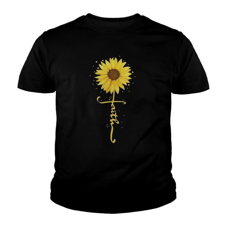 Womens Faith In God Sunflower Faith Blessed Thankful Jesus Youth T-shirt