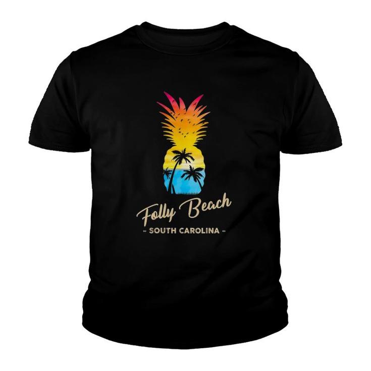 Womens Folly Beach Souvenir Pineapple - South Carolina Youth T-shirt
