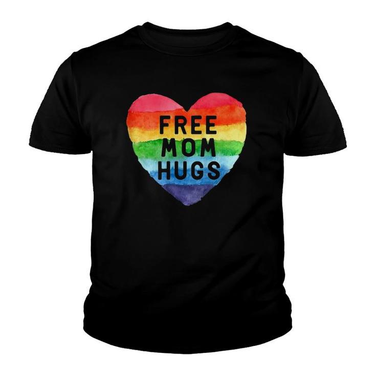 Womens Free Mom Hugs Lgbt Flag Rainbow Heart Mothers Day Gifts Youth T-shirt