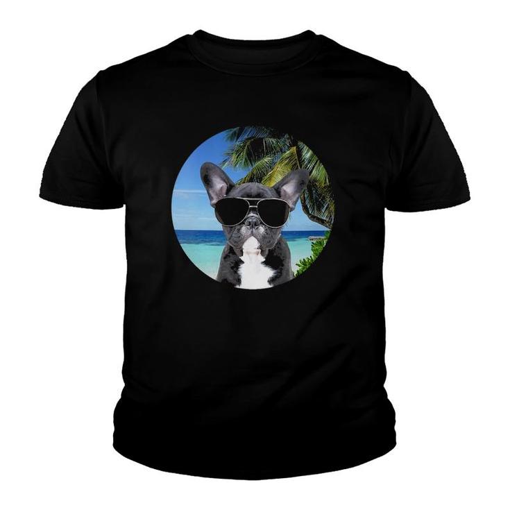 Womens French Bulldog Frenchie Dog Lover Beach Tropical Funny Cute  Youth T-shirt