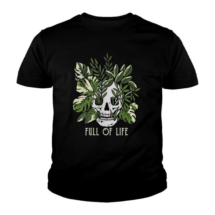 Womens Full Of Life Skull Gardening Garden V-Neck Youth T-shirt