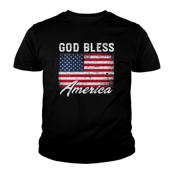Womens God Bless America Usa Flag 4Th Of July Patriotic V-Neck Youth T-shirt
