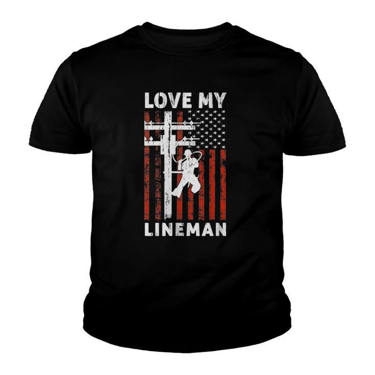 Womens I Love My Lineman Usa Flag 4Th Of July Tank Top Youth T-shirt