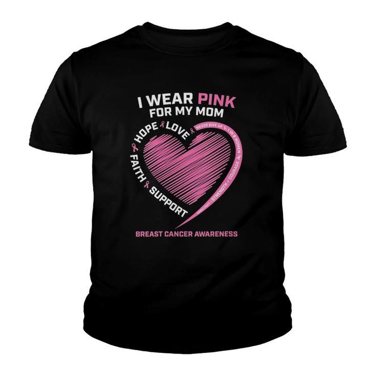 Womens I Wear Pink For My Mom Men Women Breast Cancer Awareness V-Neck Youth T-shirt