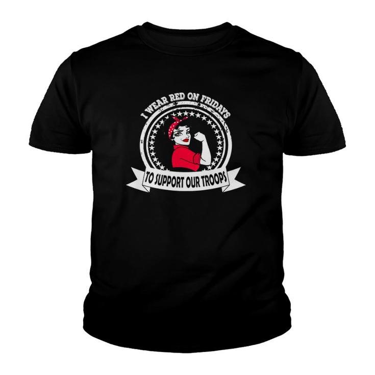 Womens I Wear Red On Fridays For Military Women Mom Wife Daughter V-Neck Youth T-shirt