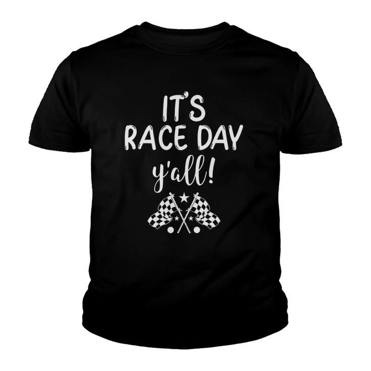 Womens It's Race Day Y'all Car Racing Dirt Track Racing V Neck Youth T-shirt