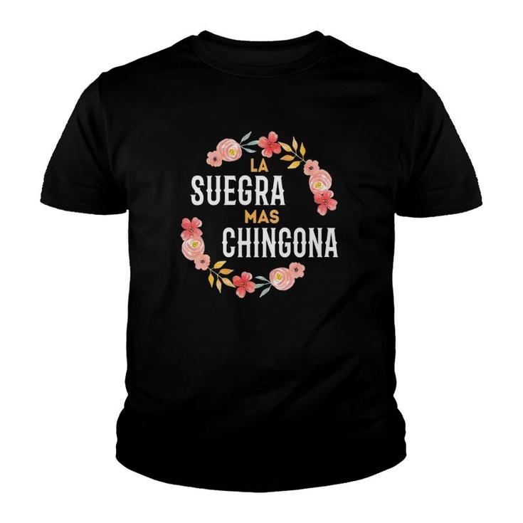 Womens La Suegra Mas Chingona Spanish Mother In Law Floral V Neck Youth T-shirt