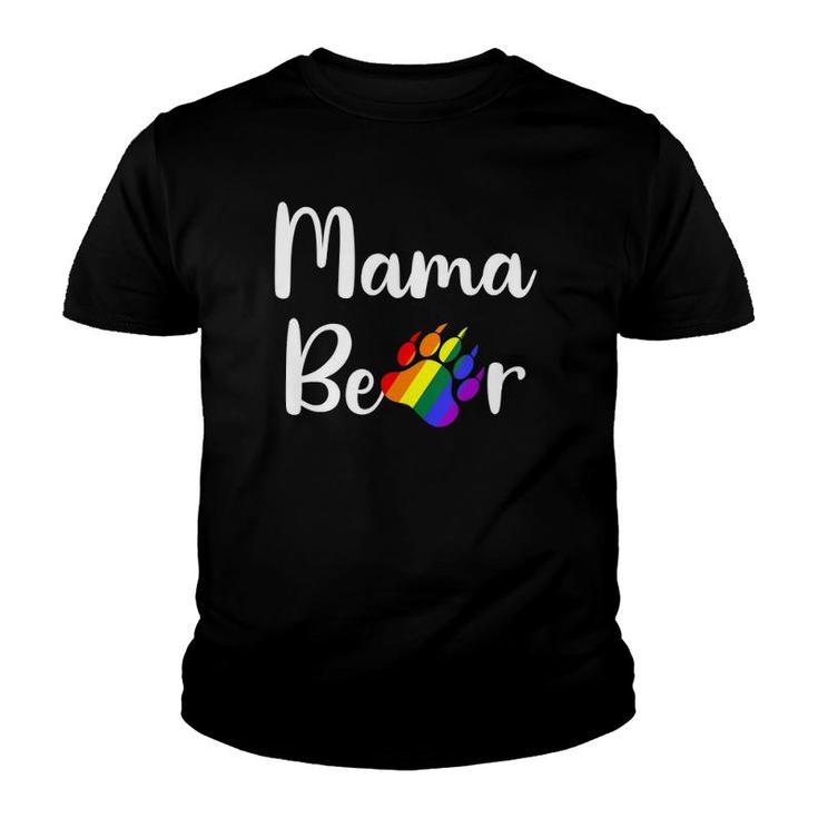 Womens Lgbt Mama Bear Paw Gay Pride Equal Rights Rainbow Gift V-Neck Youth T-shirt