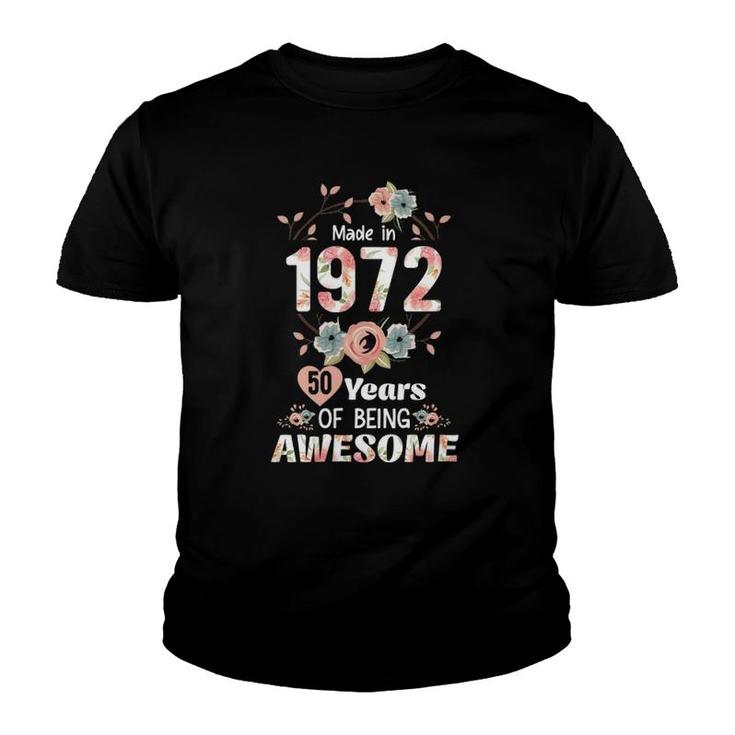 Womens Made In 1972 Floral 50Th Birthday 50 Years Old Gifts Women  Youth T-shirt