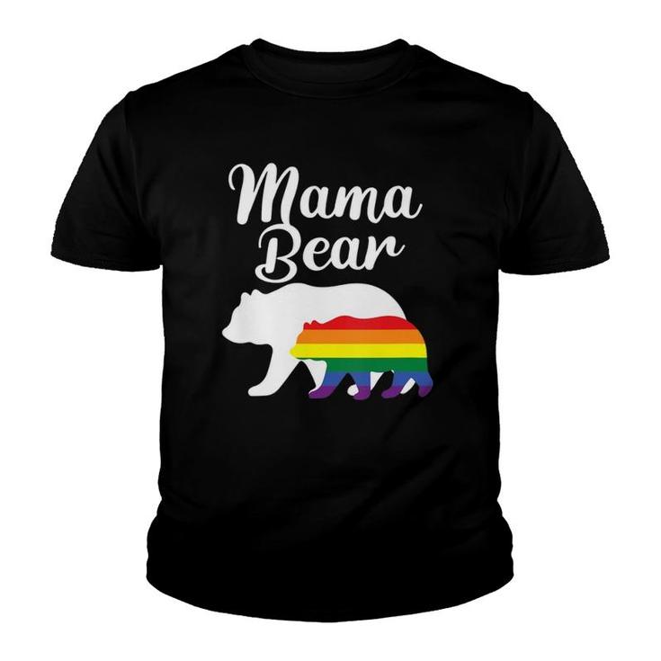 Womens Mama Bear Lgbtq Rainbow Bear Family Support Gift Youth T-shirt