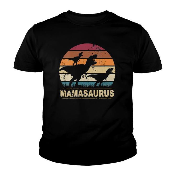 Womens Mamasaurus Rex Dinosaur Pajama Dino Twin Mom With Two Kids V-Neck Youth T-shirt