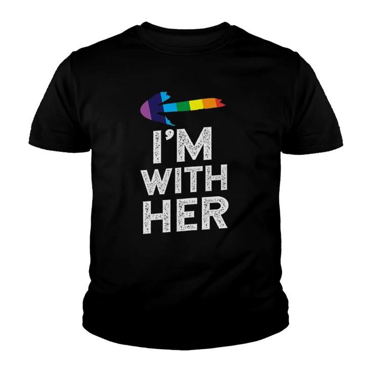 Womens Matching Lesbian Couple S I'm With Her Lesbian Youth T-shirt